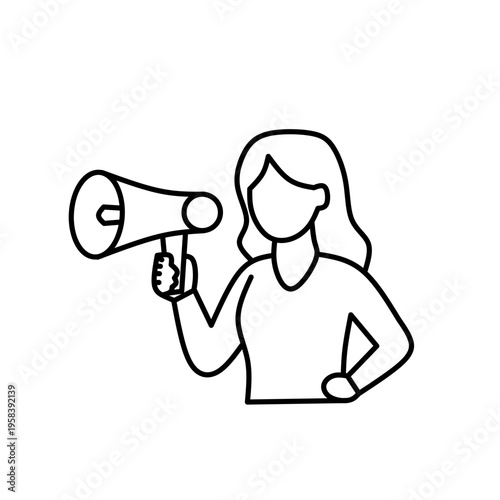 Megaphone Woman Line Icon Marketing Announcement Outline Illustration