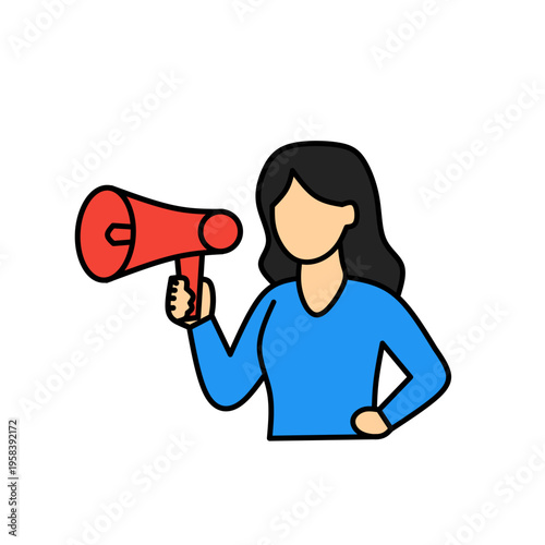 Woman Holding Megaphone Marketing Promotion Announcement Concept Flat Illustration