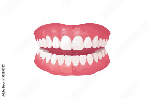 Illustrated white dentures with pink gums in a smiling expression