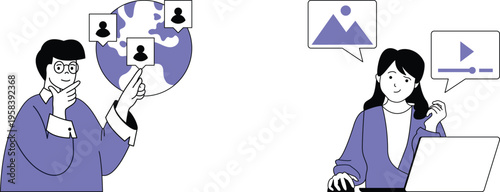 Two professionals collaborating through global communication and multimedia sharing platforms