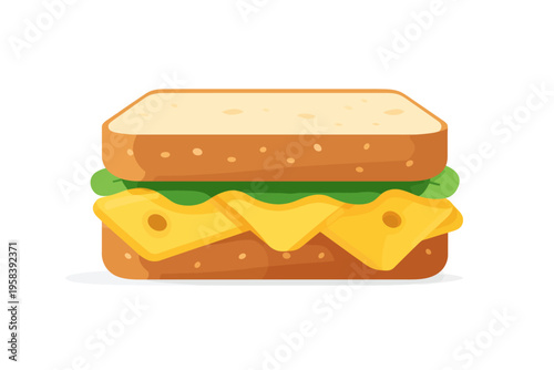 Cheese sandwich with lettuce and whole wheat bread on white background