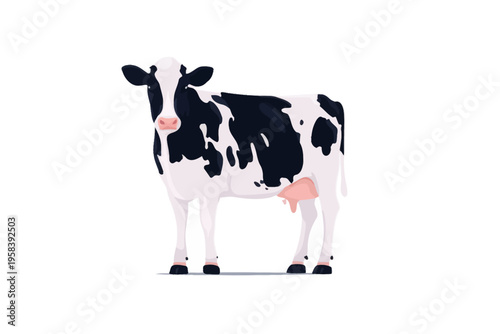Illustration of a black and white holstein cow on a white background