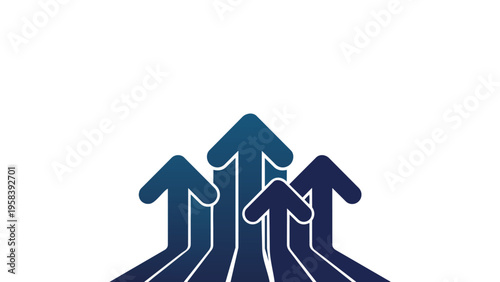 Navy upward arrows spreading in fan shape for teamwork and growth