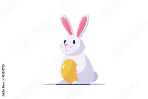 Cute cartoon bunny holding easter egg on white background