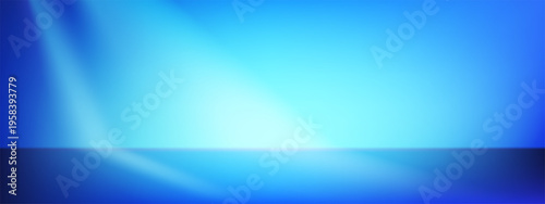 3d futuristic product background. Blue limbo bg with studio surface and window sunlight on back. Elegant horizontal showroom banner for webpage. Abstract photo space render scene design in vector