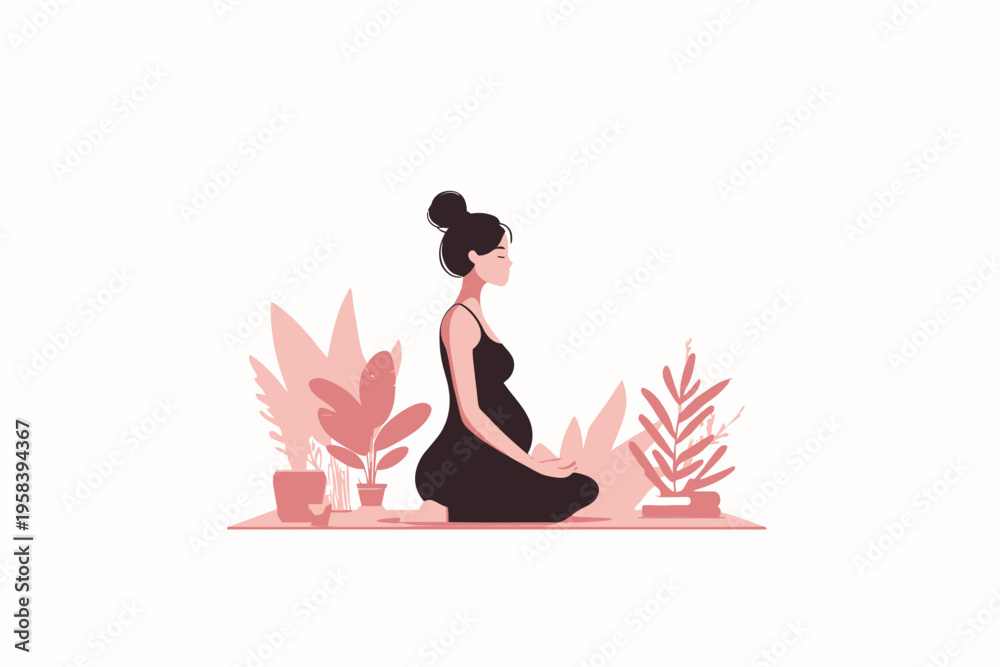 Obraz premium Pregnant female practicing yoga amidst indoor plants in calm setting