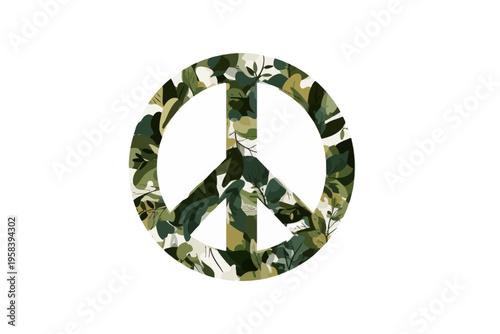 Camouflage pattern peace symbol with leaf design