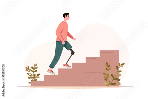Man Walking Upstairs Career Growth Illustration