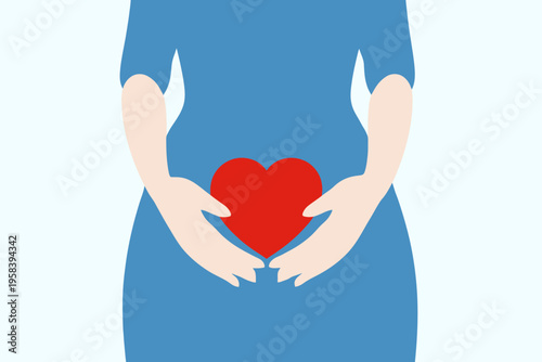Pregnant woman holding heart symbol on belly illustration