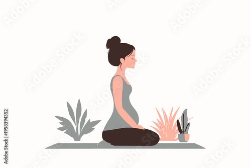 Pregnant caucasian female practicing yoga in a calm indoor setting