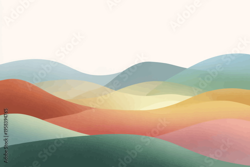 Colorful abstract landscape with softly blended hills in pastel shades