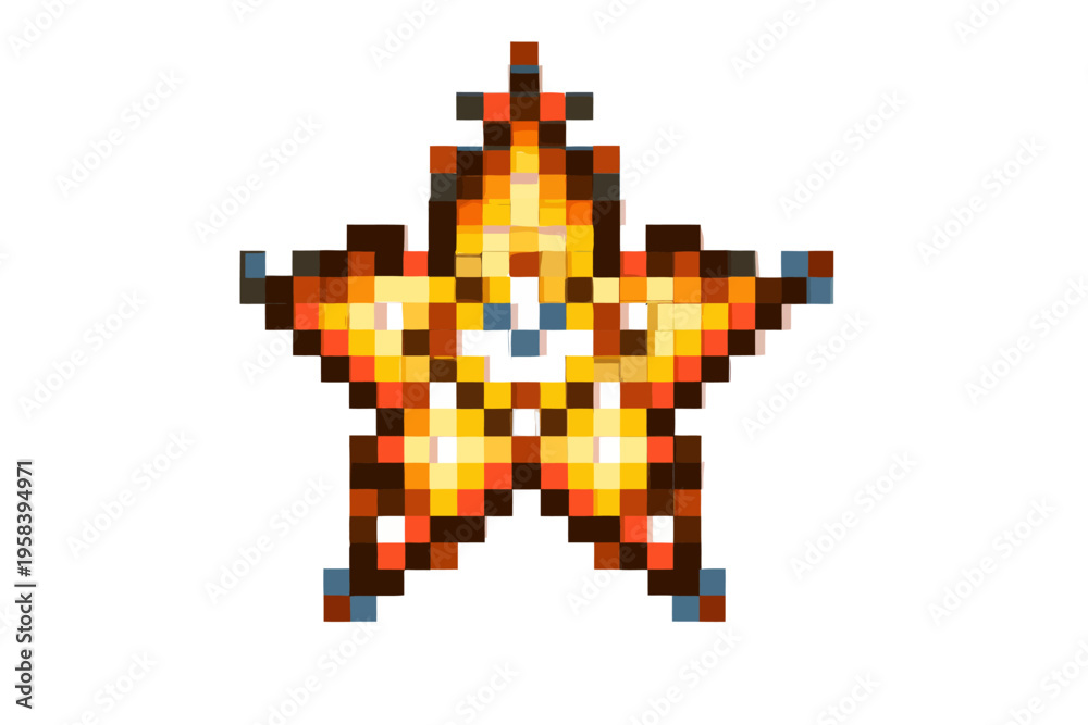 Fototapeta premium Colorful pixel art starfish design with retro game aesthetic