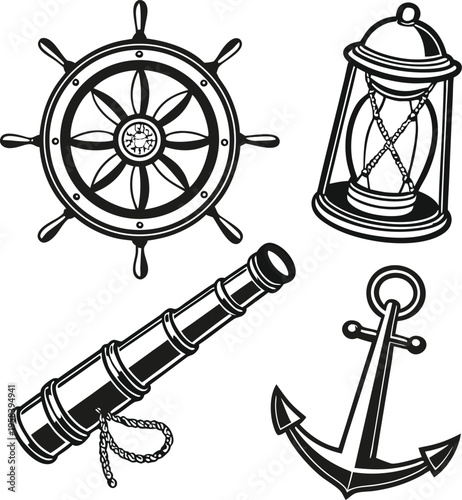 Set of 4 nautical icons vector