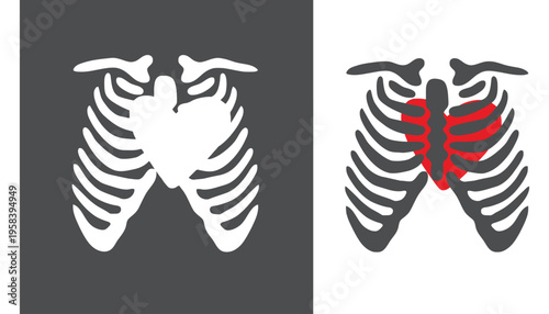 A ribcage icon illustration with heart in two colors and backgrounds