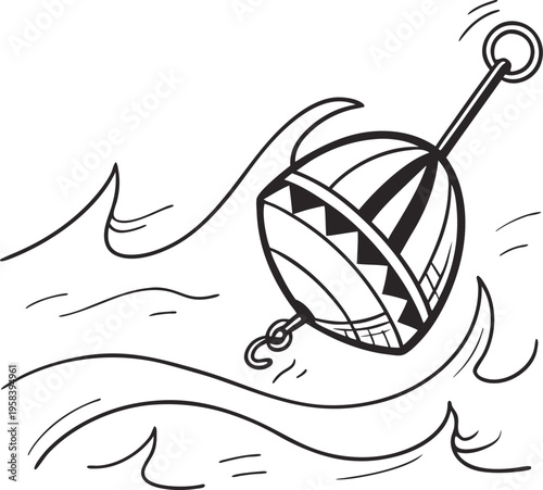 Vector illustration of a fishing bobber in waves