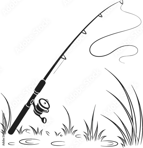 Vector fishing rod icon with reel and line