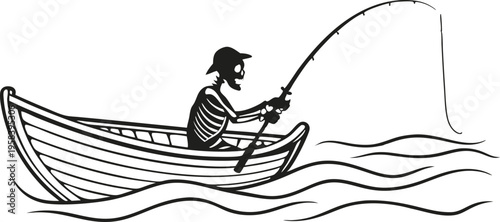 Vector illustration of man fishing in boat