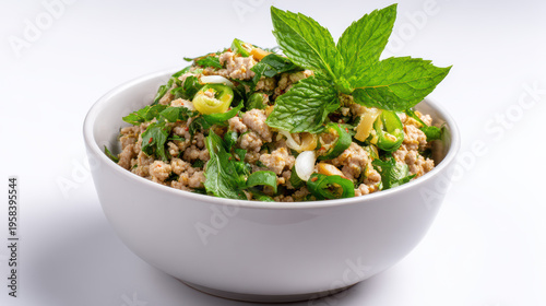 transparent thai larb gai minced chicken salad toast