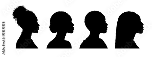 Silhouettes of women side view, vector illustration set