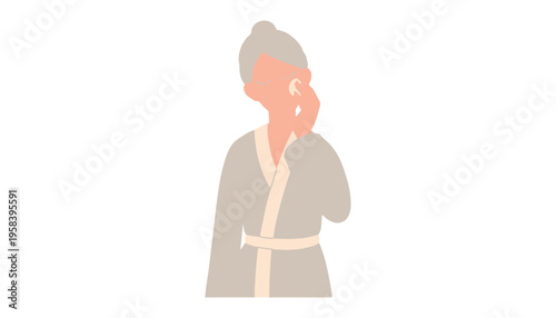 A woman in a bathrobe applying facial cream with a cotton pad