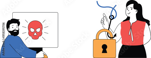 Cybersecurity threat illustration showing hacking and digital danger concepts