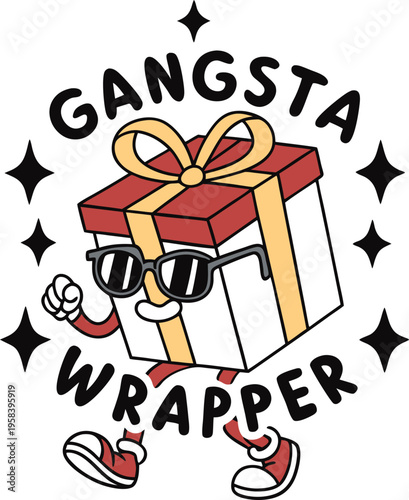Cool Gangsta Wrapper Gift Box Cartoon Character Vector Illustration with Sunglasses and Sneakers