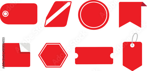 Collection of red tag and label shapes for organization