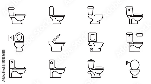 Set of toilet vector icons. various bathroom porcelain appliances with different angles and features