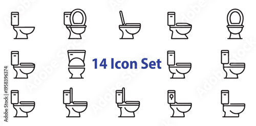 Set of 14 toilet vector icons. various bathroom porcelain appliances with different angles and features
