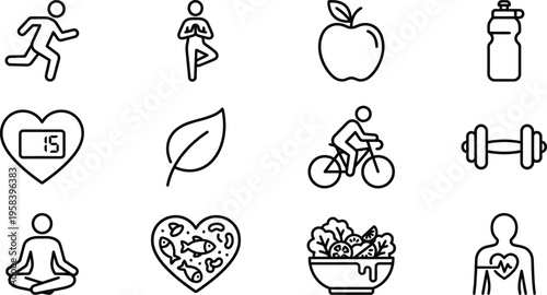 Healthy lifestyle icons and symbols for wellness and fitness