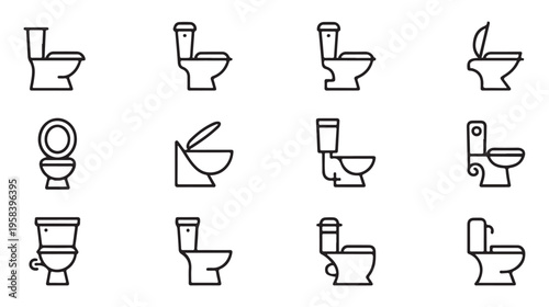 Set of toilet vector icons. various bathroom porcelain appliances with different angles and features