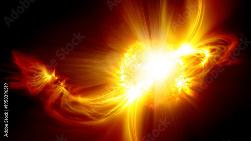 Abstract solar surface erupting in color-shifting plasma tendrils from yellow to white. STEM education sheets, lab safety posters, designed for STEM education and laboratory safety posters.