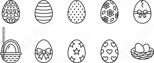 Easter eggs with various decorations and patterns