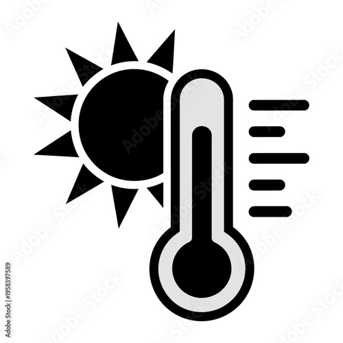 Vector icon of a sun and thermometer indicating hot weather