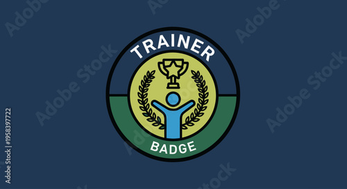 Trainer award badge with trophy and laurel wreath