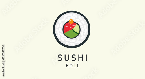 Stylized sushi roll illustration with text