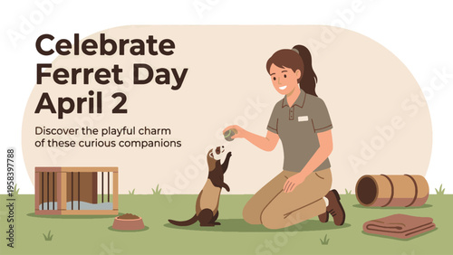 A woman playing with a ferret on Ferret Day, April 2, highlighting the playful and curious nature of these animal companions.