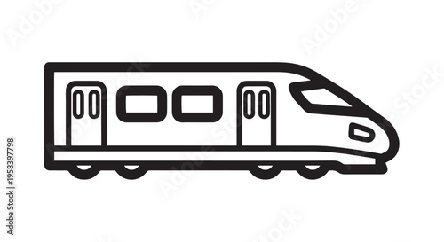 Simple black line art vector graphic illustration of a modern high speed bullet train