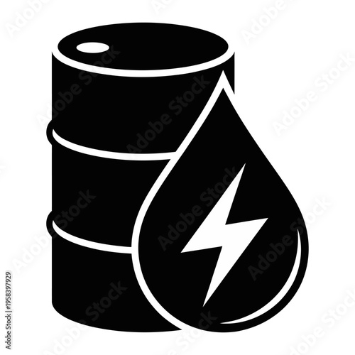 Vector featuring an oil barrel and a droplet with lightning symbol