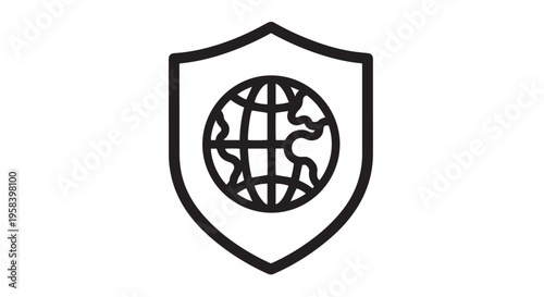 Global cybersecurity shield vector illustration representing worldwide network safety and digital data protection design