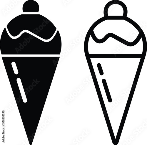 Ice Cream Cone Vector Icon Set: Black Silhouette and Outline Design for Sweet Dessert Graphics