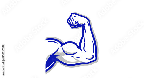 Stylized illustration of a strong muscular arm flexing a bicep as a fitness mascot logo.