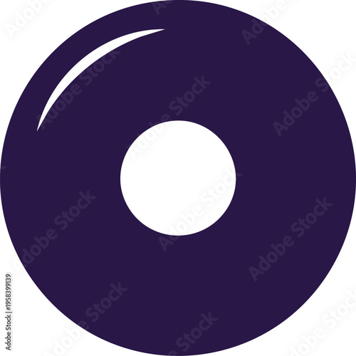 A simple, minimalist circular icon with a dark purple outer ring and a solid white inner circle on a white background, representing abstract geometric shapes and clean design