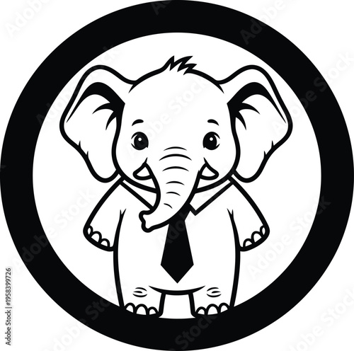 Cute cartoon elephant in business attire inside a circle logo design. Vector illustration
