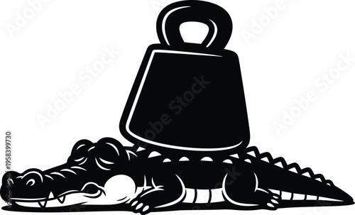 Alligator crushed by heavy weight symbol of burden and pressure. Vector illustration