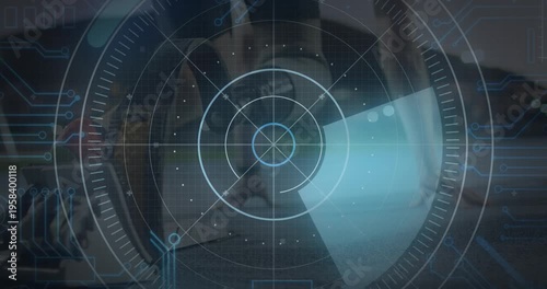 Animation of data processing over disabled caucasian sportsman