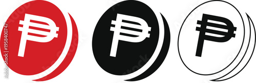 Foto Philippine Peso currency symbol icon set vector in red, black, and outline style