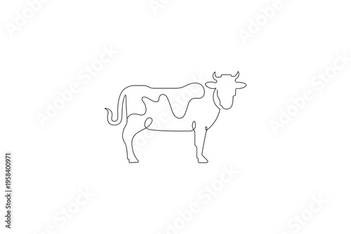 Cow dairy head logo icon in simple one line drawing vector
