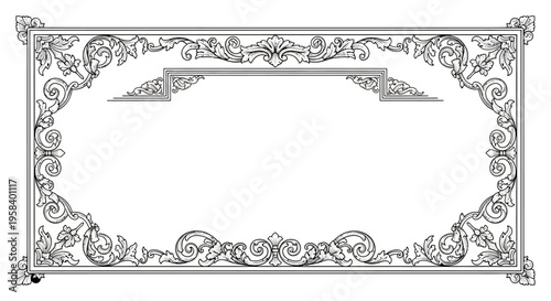 Elegant decorative ornamental frame with floral motifs and filigree accents, perfect for invitations or certificates