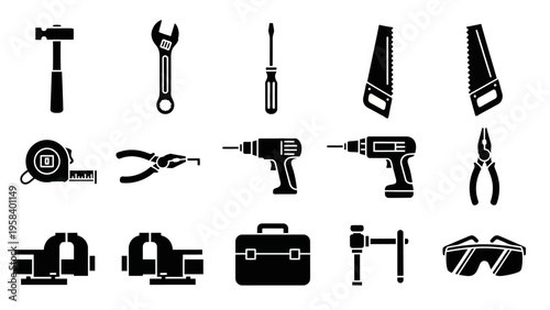 Collection of essential hand tools and power tools for construction and repair tasks